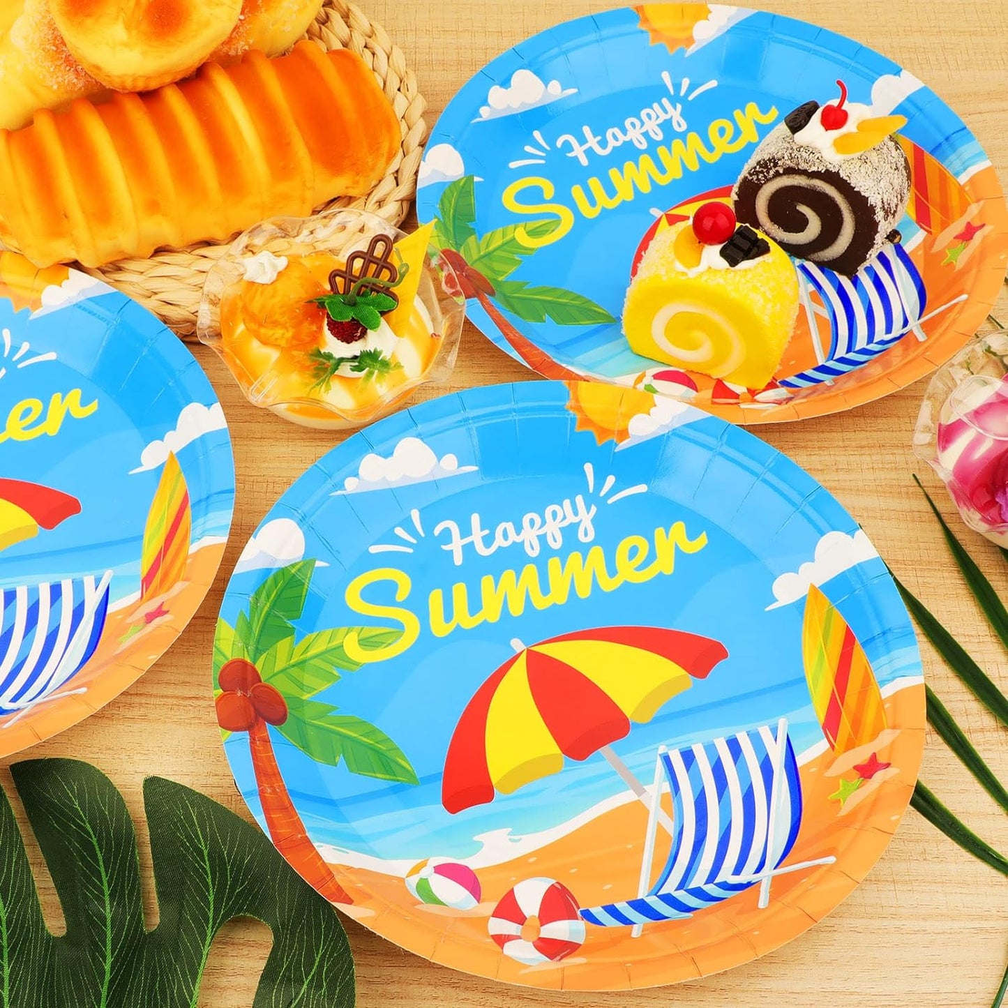 Bulk Summer Beach Theme Disposable Paper Plates Birthday Party Dessert Plates Baby Shower Tableware and Decorations Wholesale