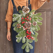 Christmas Pine Cone Rattan Teardrop Wreath 22 Inch Tall Artificial Front Door Decor