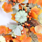 Artificial Pumpkin and Maple Leaf Wreath 14 Inch Fall Harvest Thanksgiving Decor