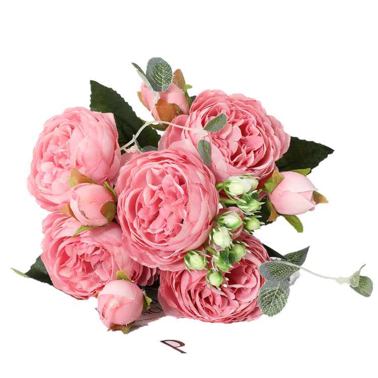 Wedding Wreath & Greenery Decor Artificial Peony Bouquet 9-Bud Silk Peony Rose 11.8” for Venue Styling
