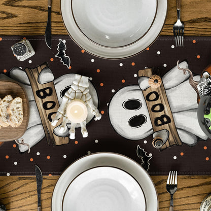 Bulk 2 Pcs Halloween Table Runners Ghost Pumpkin and Cat Design Festive Fall Kitchen Decor for Parties and Home Wholesale