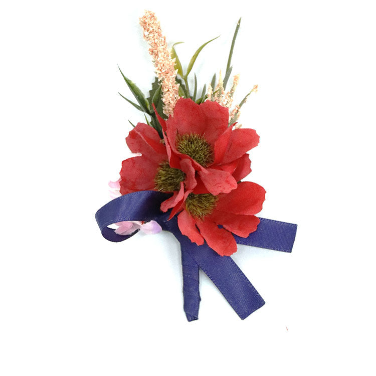 Retro Red Peony and Daisy Boutonnieres and Corsage Set, Bulk Artificial Flowers, Wedding Accessories