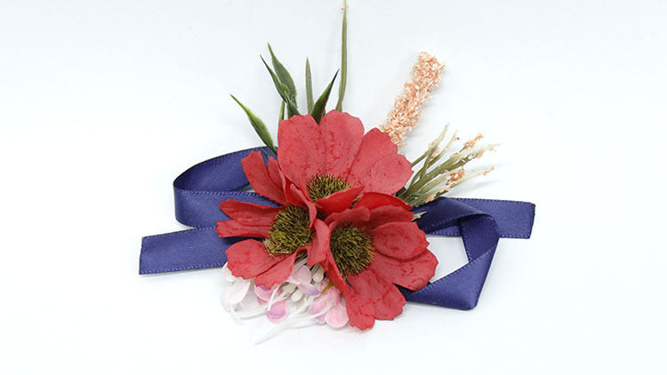 Retro Red Peony and Daisy Boutonnieres and Corsage Set, Bulk Artificial Flowers, Wedding Accessories