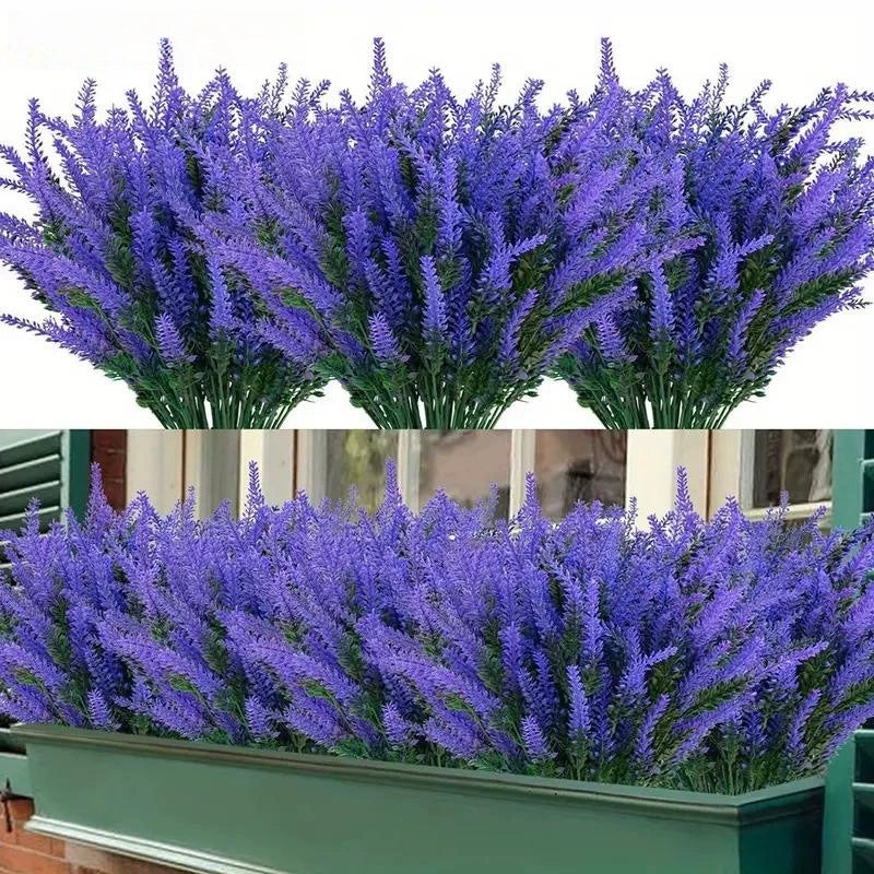 Premium Artificial Lavender Plants 12 Pack UV Resistant Faux Greenery with Rustproof Stems for Indoor Wedding & Outdoor Home Decor