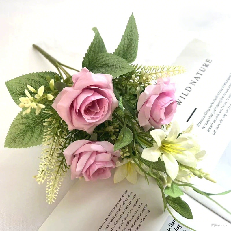 Artificial Rose Flowers 13.3 Inch 6 Stems Lifelike Silk Faux Roses for Vase Arrangements Wedding Bouquets Home Decor