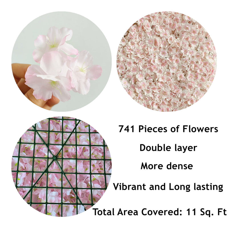 Cherry Blossom Artificial Flower Wall Mat Panels 10 Pcs Pink Silk Backdrop