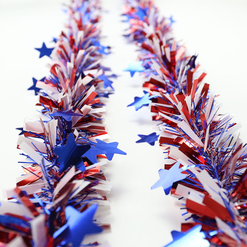 4th of July Garland 10 Ft Red White Blue Tinsel Artificial Decoration