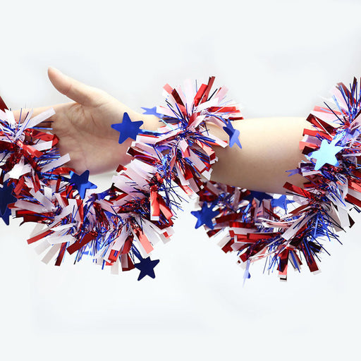 4th of July Garland 10 Ft Red White Blue Tinsel Artificial Decoration