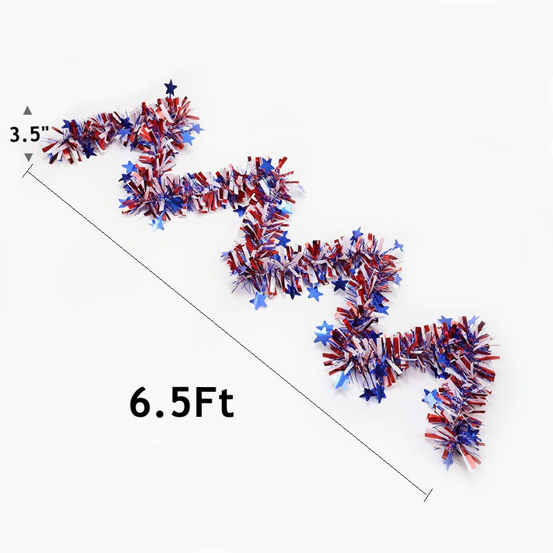 4th of July Garland 10 Ft Red White Blue Tinsel Artificial Decoration