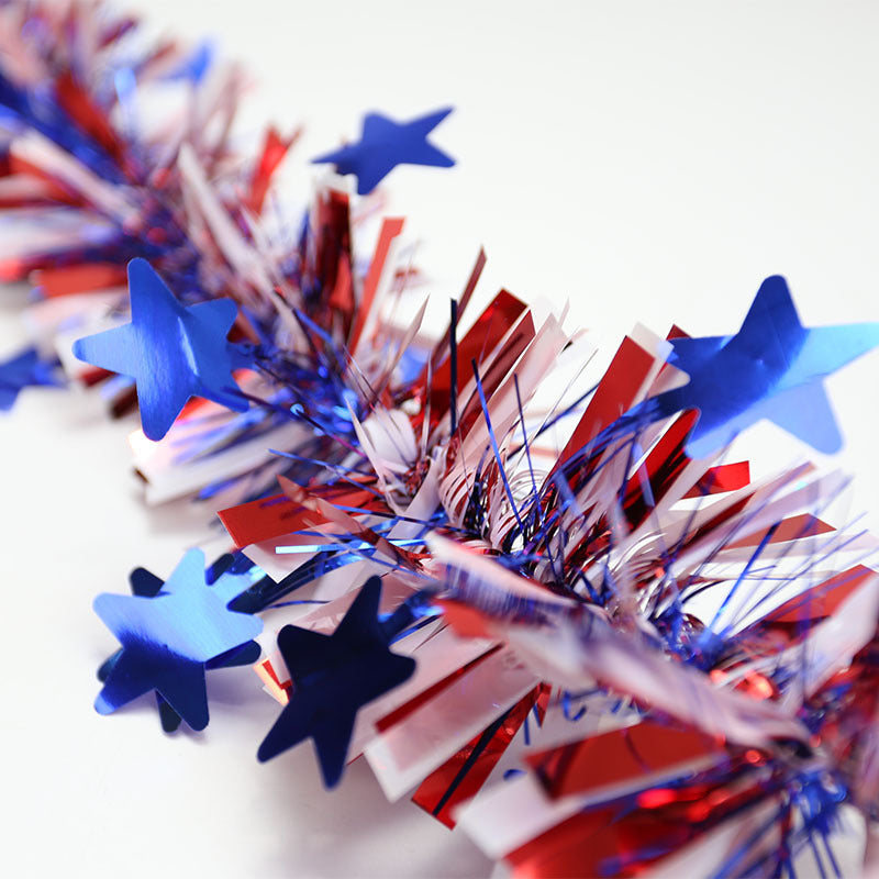 4th of July Garland 10 Ft Red White Blue Tinsel Artificial Decoration