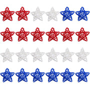 24 Pcs Patriotic Star Hanging Ornaments, Wicker Rattan Christmas Decorations