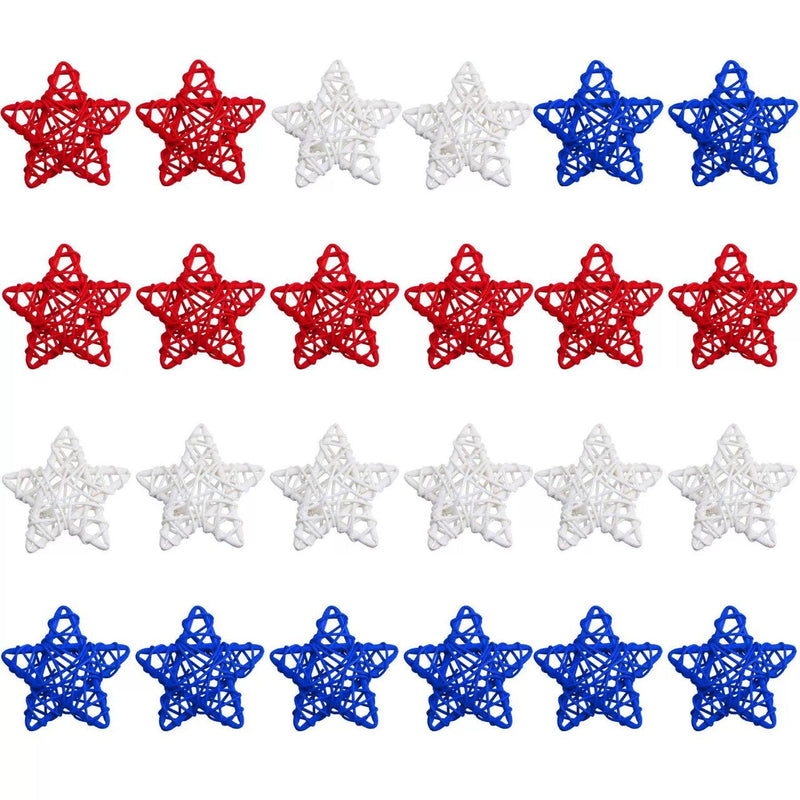 24 Pcs Patriotic Star Hanging Ornaments, Wicker Rattan Christmas Decorations