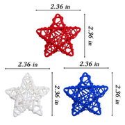24 Pcs Patriotic Star Hanging Ornaments, Wicker Rattan Christmas Decorations
