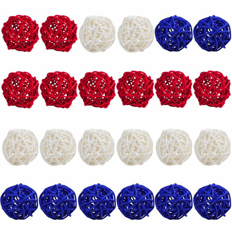 24 Pcs Patriotic Star Hanging Ornaments, Wicker Rattan Christmas Decorations