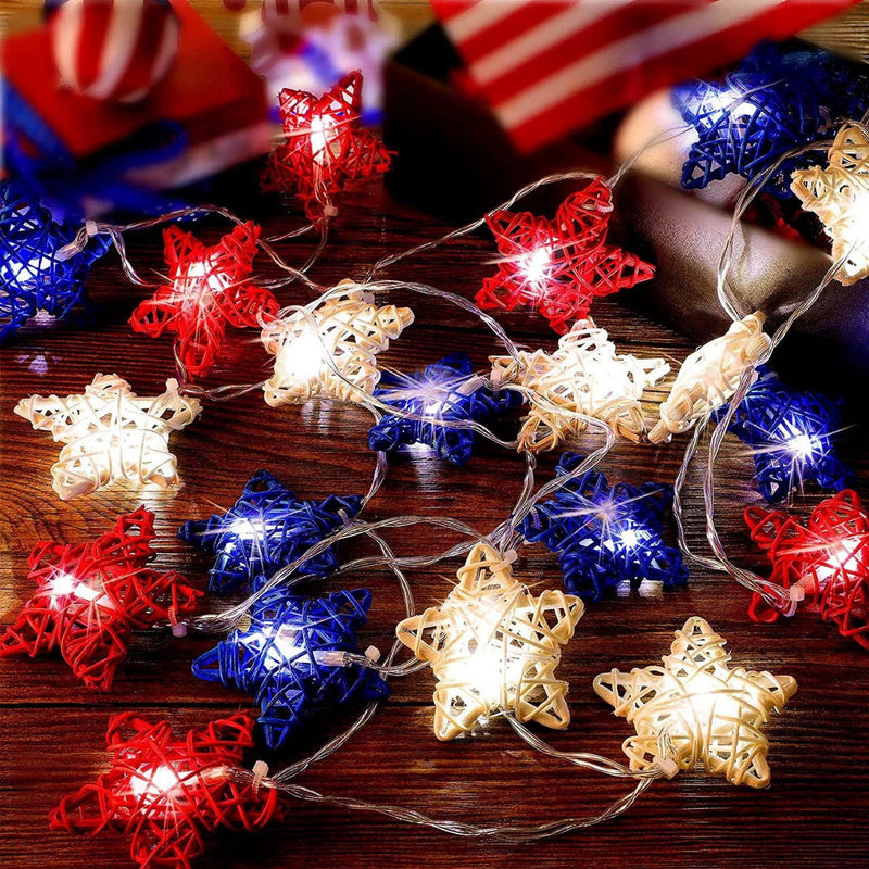 24 Pcs Patriotic Star Hanging Ornaments, Wicker Rattan Christmas Decorations