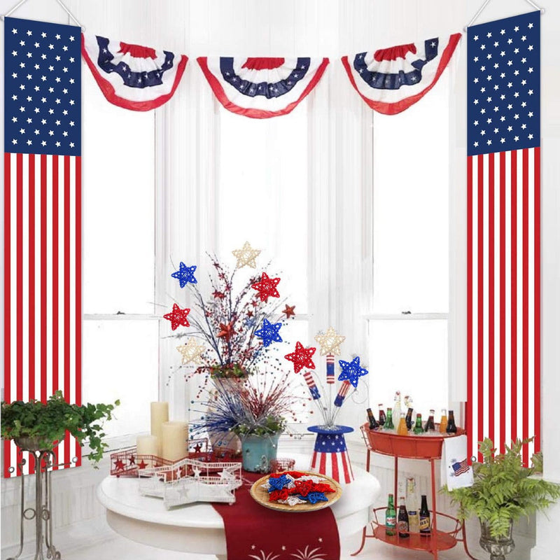24 Pcs Patriotic Star Hanging Ornaments, Wicker Rattan Christmas Decorations