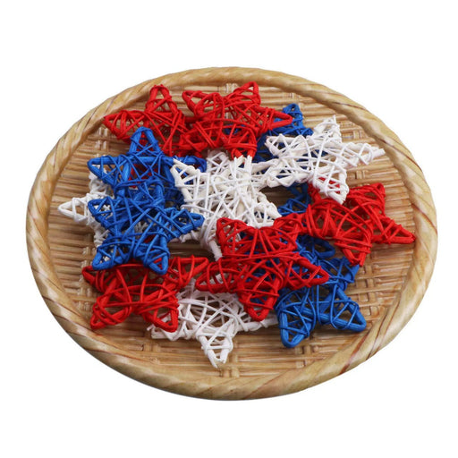 24 Pcs Patriotic Star Hanging Ornaments, Wicker Rattan Christmas Decorations