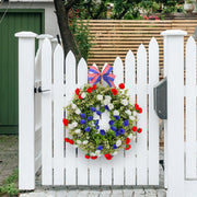 4th of July Patriotic Artificial Rose Wreath, Bulk Wholesale, Red White Blue, Decorative
