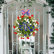 4th of July Patriotic Artificial Rose Wreath, Bulk Wholesale, Red White Blue, Decorative
