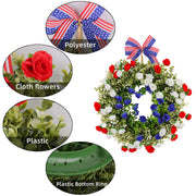 4th of July Patriotic Artificial Rose Wreath, Bulk Wholesale, Red White Blue, Decorative