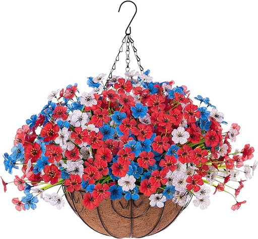 4th of July Artificial Hanging Flower Basket, UV Resistant, Bulk Quantity, DIY Decor