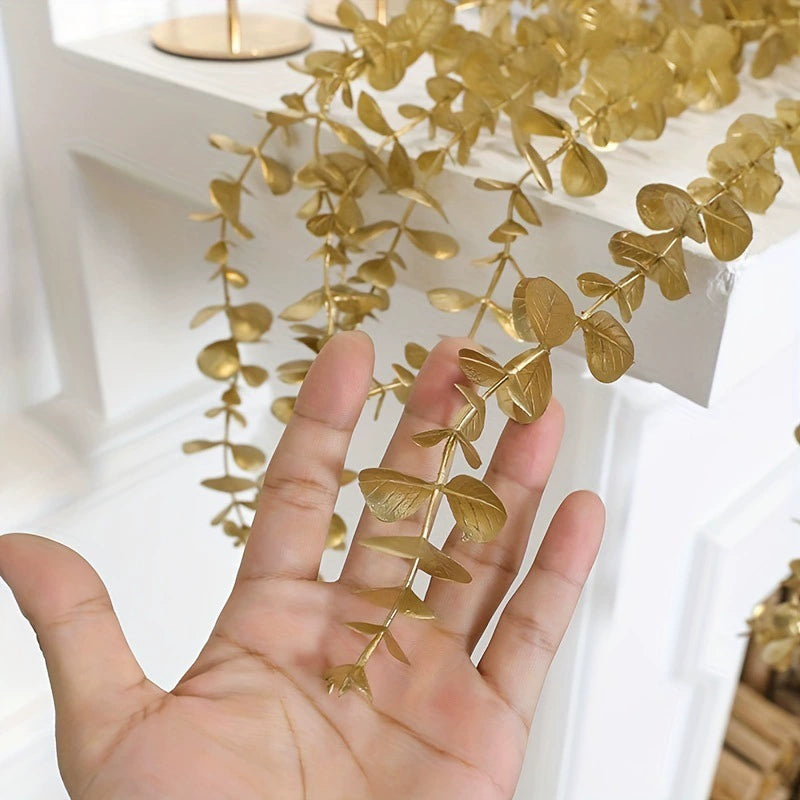 5-Pack Gold Artificial Eucalyptus Garland - 28.4in Hanging Vines for Wall & Party Decor