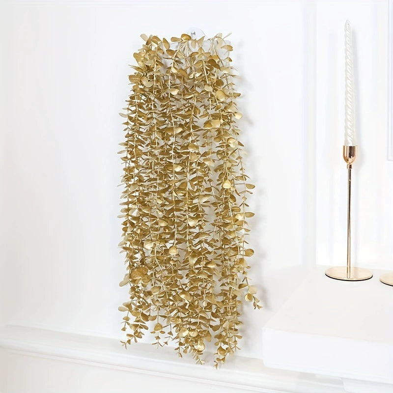 5-Pack Gold Artificial Eucalyptus Garland - 28.4in Hanging Vines for Wall & Party Decor