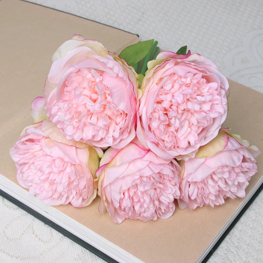 Bulk 2 Pcs Luxury Artificial Peony Bouquets 10 Real Touch Silk Stems with Foliage Wedding Arch Florals Table Centerpieces & Boho Home Decor No Fade Faux Flowers 7 Colors Wholesale