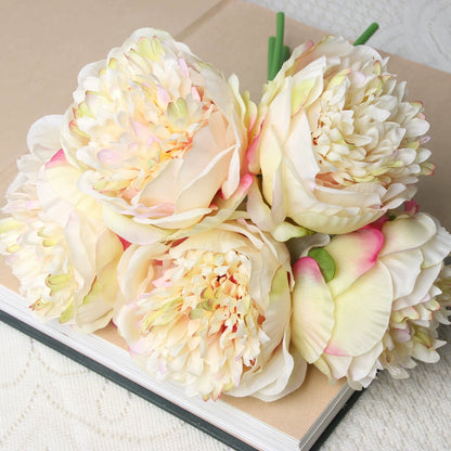 Bulk 2 Pcs Luxury Artificial Peony Bouquets 10 Real Touch Silk Stems with Foliage Wedding Arch Florals Table Centerpieces & Boho Home Decor No Fade Faux Flowers 7 Colors Wholesale