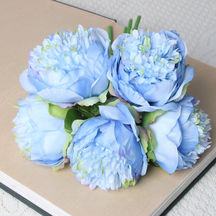 Bulk 2 Pcs Luxury Artificial Peony Bouquets 10 Real Touch Silk Stems with Foliage Wedding Arch Florals Table Centerpieces & Boho Home Decor No Fade Faux Flowers 7 Colors Wholesale