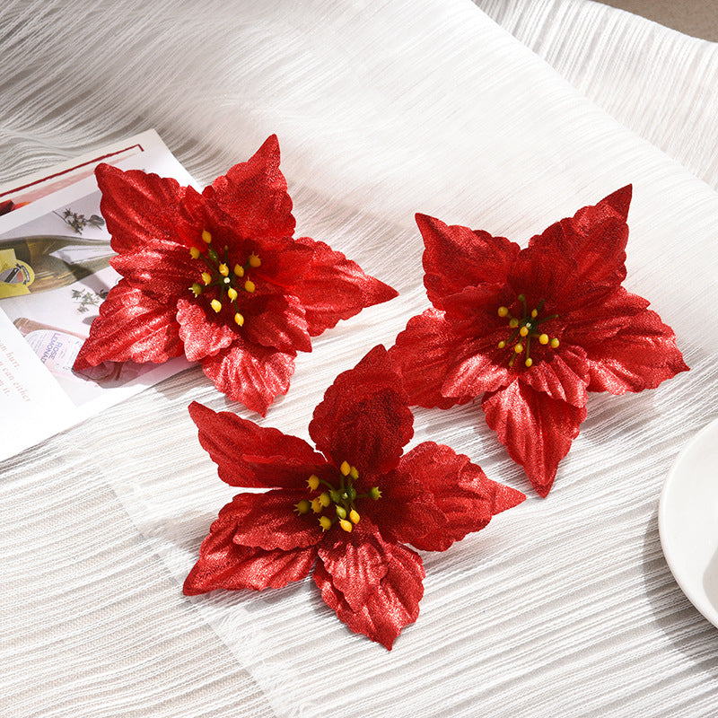 50 Pcs Artificial Poinsettia Christmas Flowers for Tree Ornaments Bulk Pack