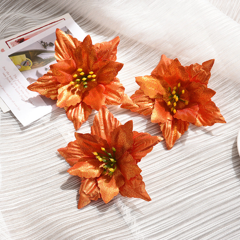 50 Pcs Artificial Poinsettia Christmas Flowers for Tree Ornaments Bulk Pack