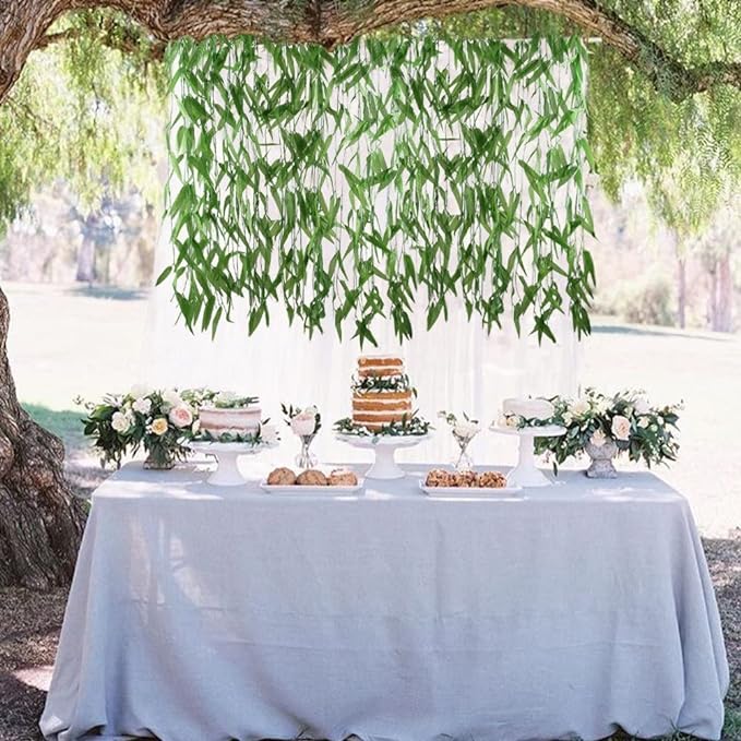 50 Pcs Artificial Willow Leaf Vine Garland Greenery 300 Ft Silk Rattan Twig Garland