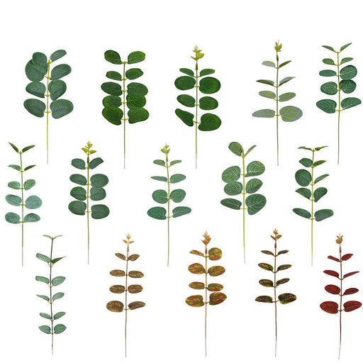 50 Pcs Artificial Eucalyptus Leaves Stems Bulk Green Silk Plants