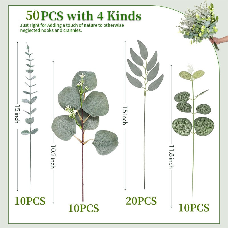Mixed Artificial Greenery Stems Bulk, 12 Inch Silk Greenery for Wedding Floral Arrangements Centerpieces, 50 Pcs