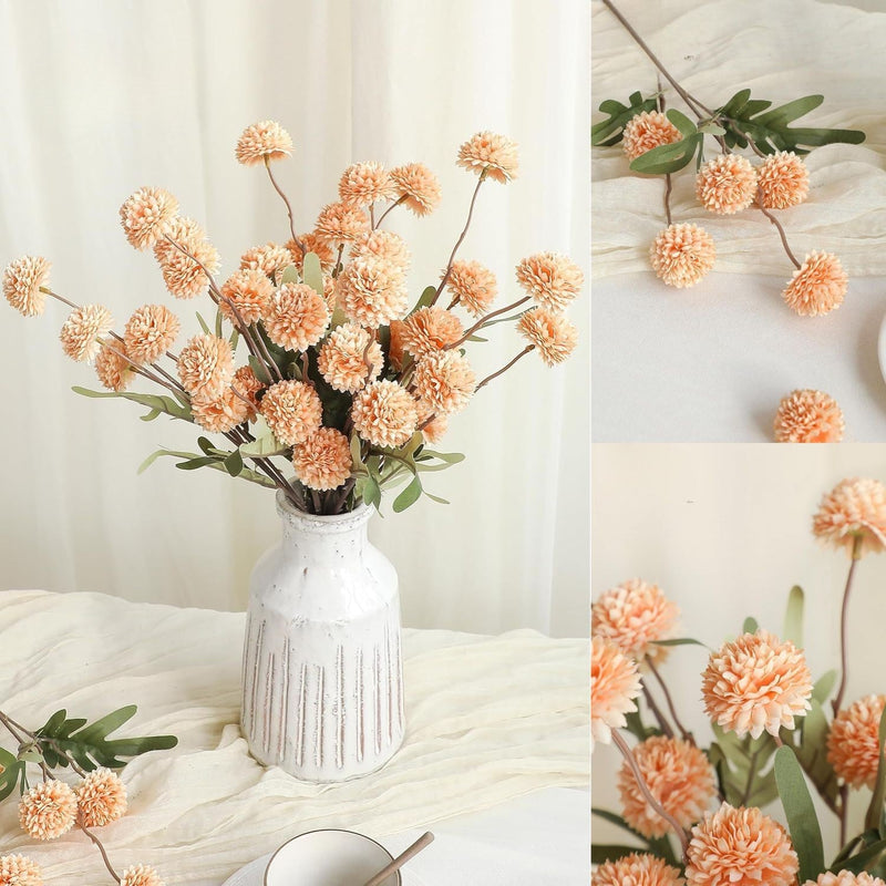 5 Pcs Artificial Silk Pompon Mums Flowers, Beige, 6 Inch Stems, Realistic Chrysanthemums for DIY Bouquets and Wedding Decor
