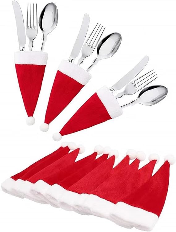10 Pcs Mini Christmas Knife and Fork Covers for Dinner Table Holiday Decor