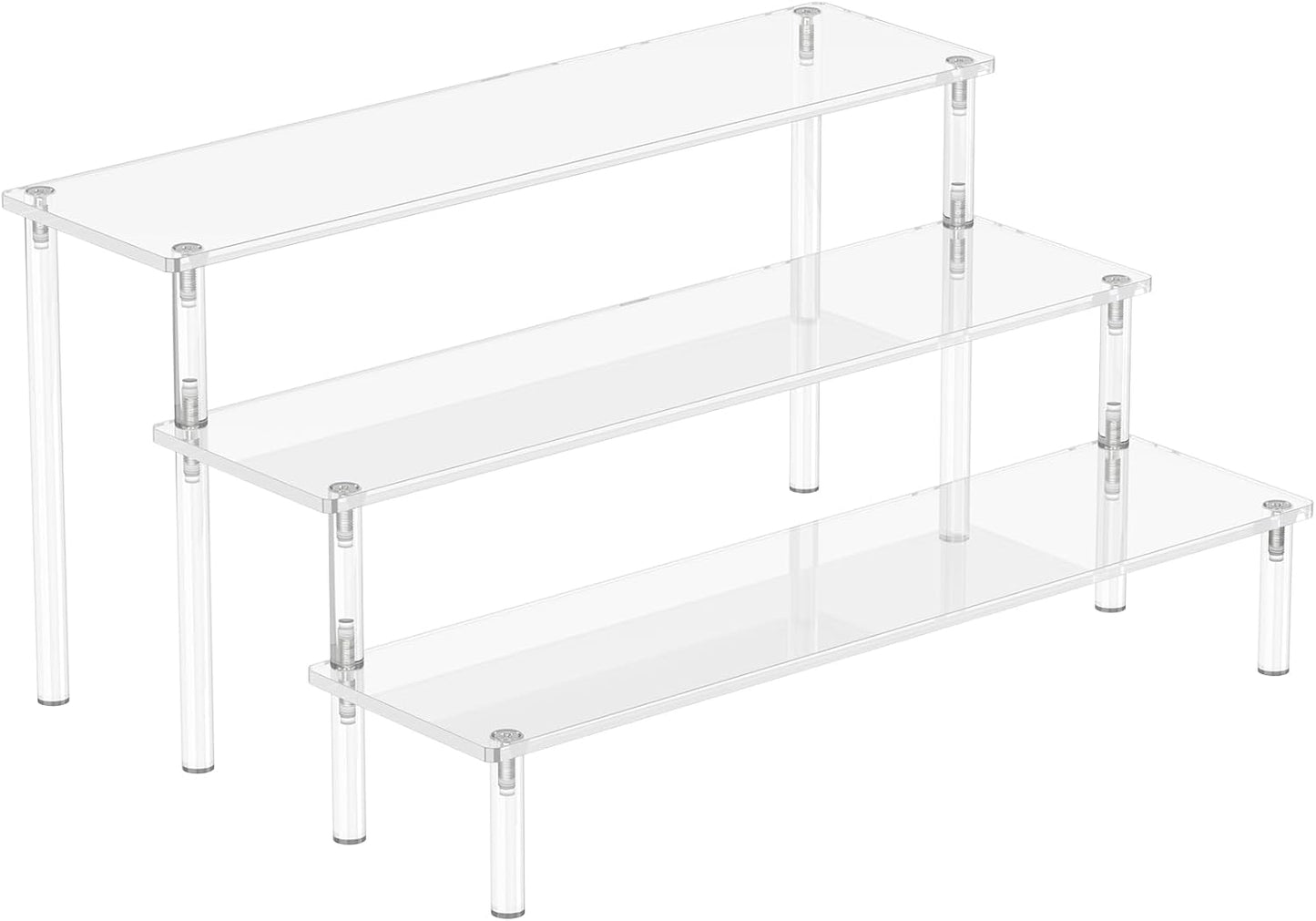 Bulk 3 Tier Acrylic Display Risers Commercial Grade Perfume Organizer & Cupcake Stand 15lbs Capacity Shatterproof Shelves for Figures Desserts Retail Displays Crystal Transparency Wholesale