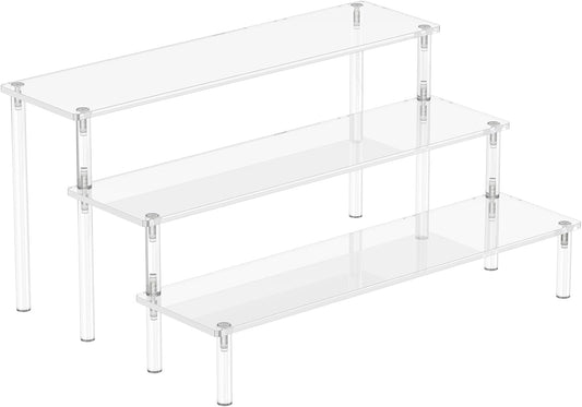 Bulk 3 Tier Acrylic Display Risers Commercial Grade Perfume Organizer & Cupcake Stand 15lbs Capacity Shatterproof Shelves for Figures Desserts Retail Displays Crystal Transparency Wholesale