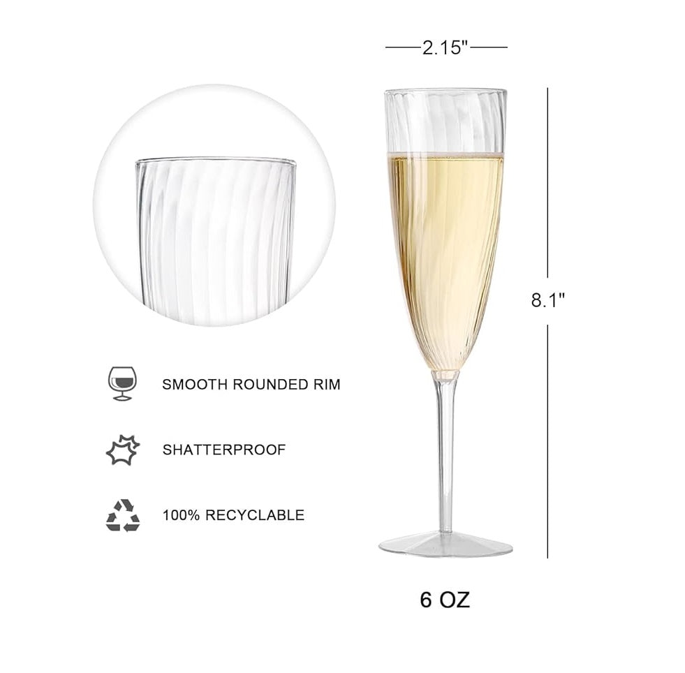 Bulk 8 Pcs Plastic Champagne Flute 6 Oz Clear Wine Glasses Wholesale
