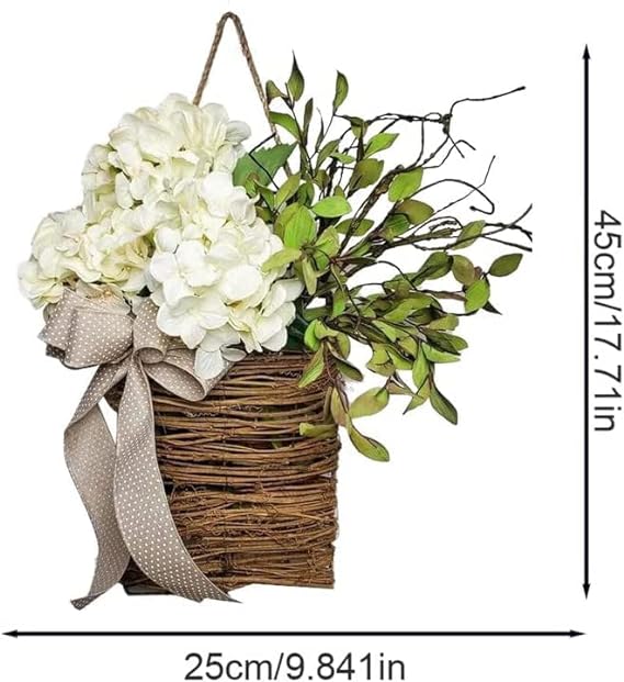 Cream Hydrangea Artificial Flowers Bulk 12 Inch Door Hanger Basket Wreath for Front Door Wall Porch Decor