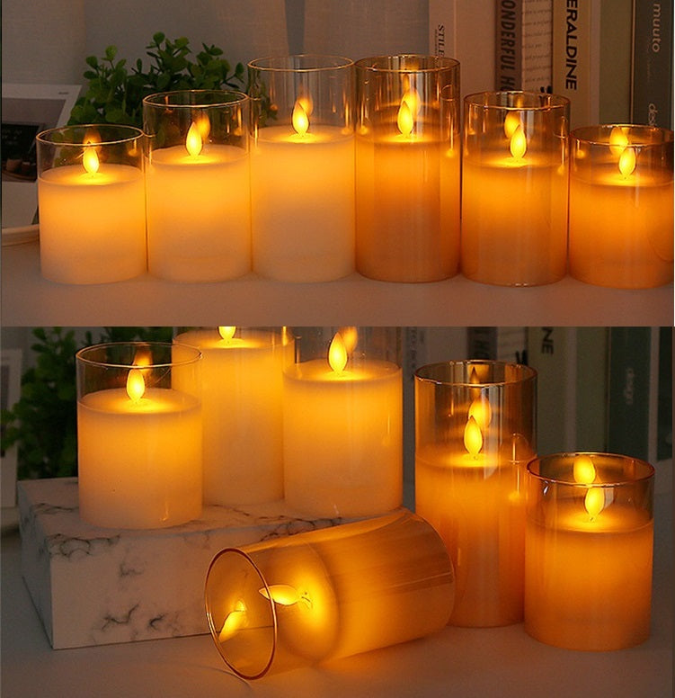 Bulk 3 Pcs LED Flameless Candles with Acrylic Glass for Festival Wedding Home Party Decor Wholesale