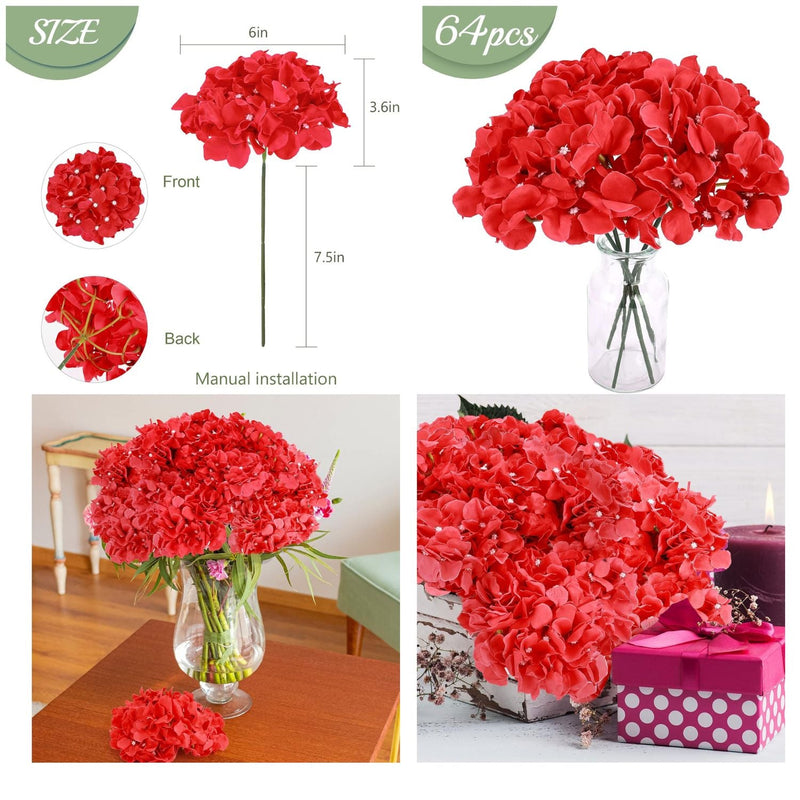 64 Pcs Silk Hydrangea Flowers Artificial Blooms 3-4 Inch for Wedding Centerpieces Home Decor
