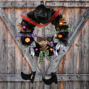 Halloween Witch Leg Wreath 16 Inch Black Artificial Decorative Accent