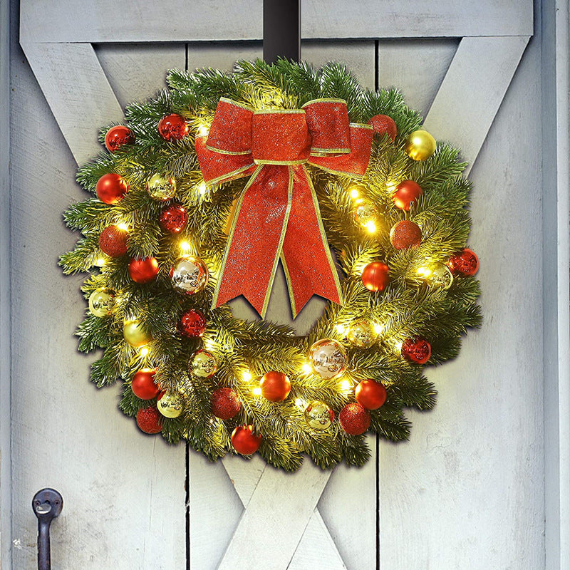 Pre-lit Christmas Wreath with Bow and Ball Ornaments, Bulk Wholesale, Artificial Holiday Decoration