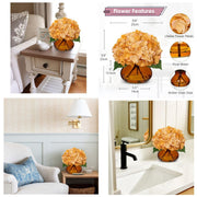 Artificial Hydrangea Flowers Silk 12 Inch Yellowish Orange 1 Vase with Faux Water Table Centerpiece Home Decor