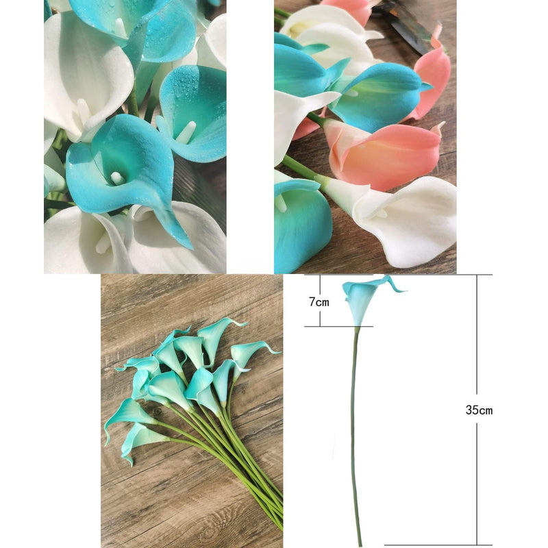 12 Pcs Artificial Calla Lilies Bouquet Stems, 12 Inch Velvety Teal Blue Silk Flowers for Wedding and Home Decor