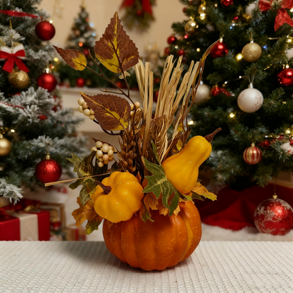 Halloween Thanksgiving Fall Harvest Maple Leaf & Berry String Pumpkin Pot - Home Decor Accent