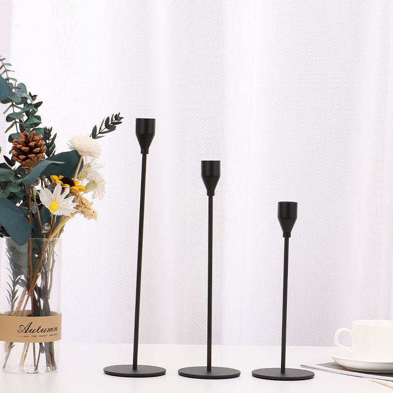 Bulk Set of 3 Gold Taper Candle Holders Metal Candle Stands for Wedding Dining and Parties Fits 3/4" Thick Candles and LED Candles Wholessale