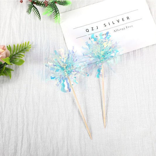 5PCS Iridescent Tinsel Cake Toppers - Ins Style Colorful Decor for Birthday Baking & Party